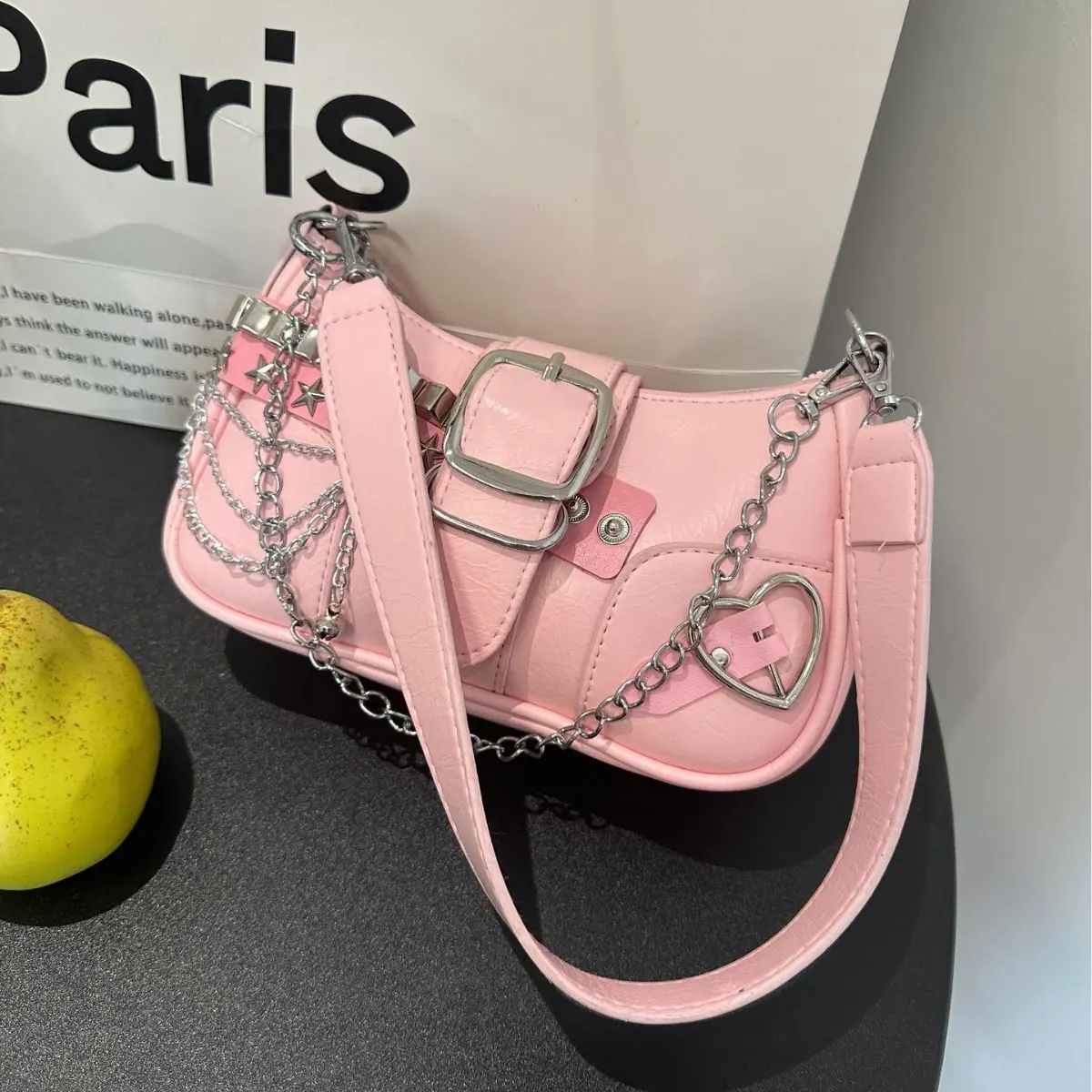 Street fashion sweet and spicy chain cool women's bag YK2 niche design underarm bag single shoulder women's stylish small crossbody bag