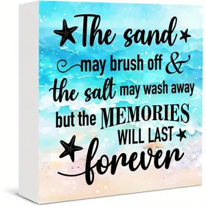 Beach Ocean Decor Beach Sign the Sand May Brush Off Wood Block Plaque Sign for Home Living Room Beachy House Shelf Wall Decor 5x5 inch