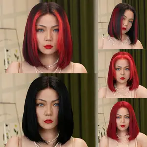 FF WIG Black/Raspberry Red Silky Straight Raw Human Hair Glueless Wig 10 Inches 9*6 Pre-Cut Invisible Lace 250% Density Wear Go Wig with Special Drawstring #FFWIG