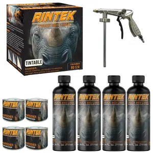 Rintek Tintable 1 Gallon Urethane Spray-On Truck Bed Liner Kit - 4 Bed Liners, 4 Hardeners and 1 Applicator Spray Gun - Easy 3 to 1 Mix Ratio, Just Mix, Shake and Shoot It - (95124)