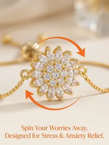 TikTok Viral! Spinning Sunflower Fidget Bracelet–Sparkling Anxiety Relief Jewelry Your Sunshine on a Bracelet  Spin for Calm & Sparkle Spin for Focus: Adjustable Sunflower Fidget Bracelet for Spinning Flower Bracelet Sparkling CZ Gift