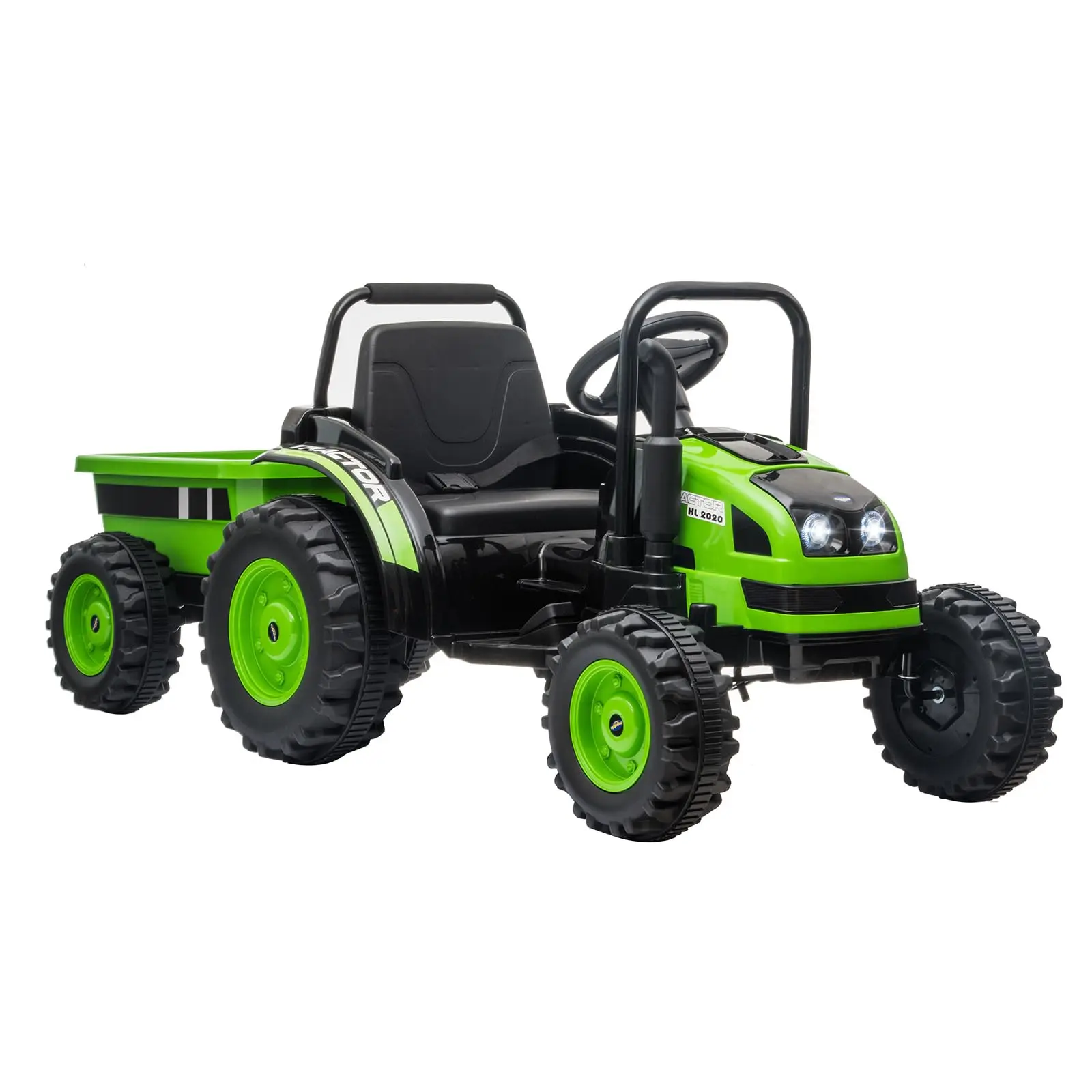 Gaomon 12V Green Electric Kids' Ride-On Tractor Car - RC Toy with Detachable Dump Trailer, Dual 35W Motors, Parent Remote, Safety Belt, LED Lights, Steel Frame, 55 lbs Capacity, 8-10 Years, 8-12H Charge, Backyard Adventures Toddler Ride-On, All-Terrain, B