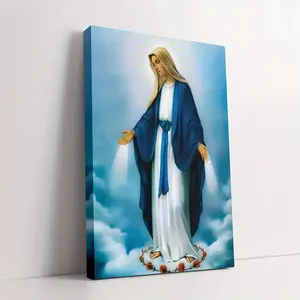 1 Piece/1 Piece Rosary Virgin Mary Wall Art - Wooden Frame Wrapped Canvas Painting, Traditional Religious Icon, Suitable for Room Decoration, Easter, Christmas Gifts and Bohemian/Modern Style - Virgin Mary Rosary Prayer Art, 2D Flat Design, Perfectly Fits