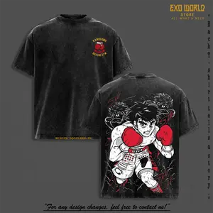 Makunouchi Ippo - Hajime no Ippo Anime Double Printed Vintage Washed Unisex Oversize Anime Manga Washed Heavyweight Cotton T-shirt, gifts For Anime Fan, Anime Lover