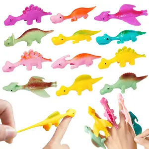 10-Piece Sticky Rubber Dinosaur Fidget Toys with Slingshot Finger Loops, Easter Egg Stuffers & Basket Fillers for Kids, Classroom Gift Gag Toys