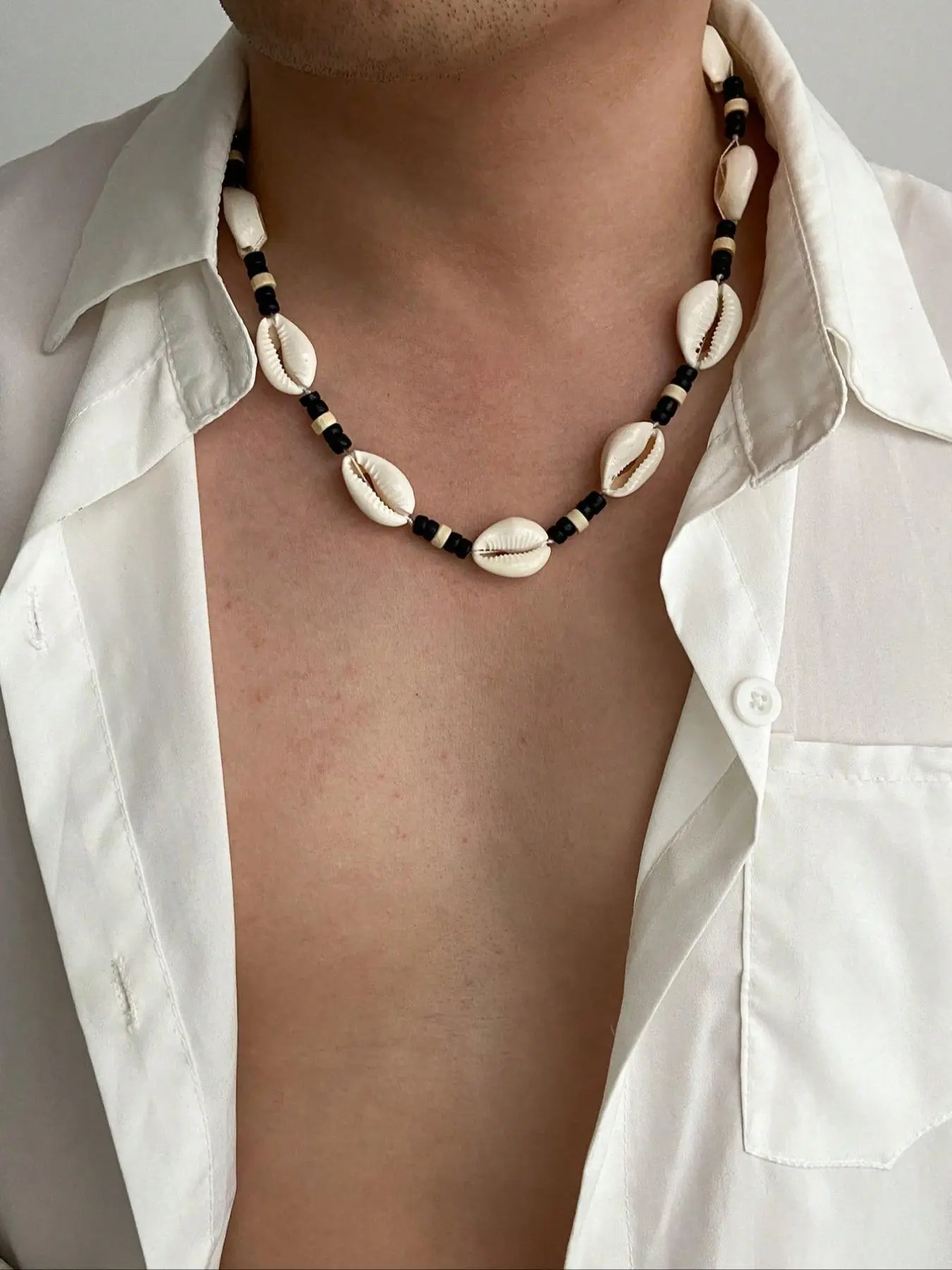 Men's Boho Style Shell Decor Beaded Necklace, Vintage Retro Trendy Necklace, Fashion Jewelry for Party, Daily Decor, Trendy All-match & Exquisite Jewelry for Birthday Gift