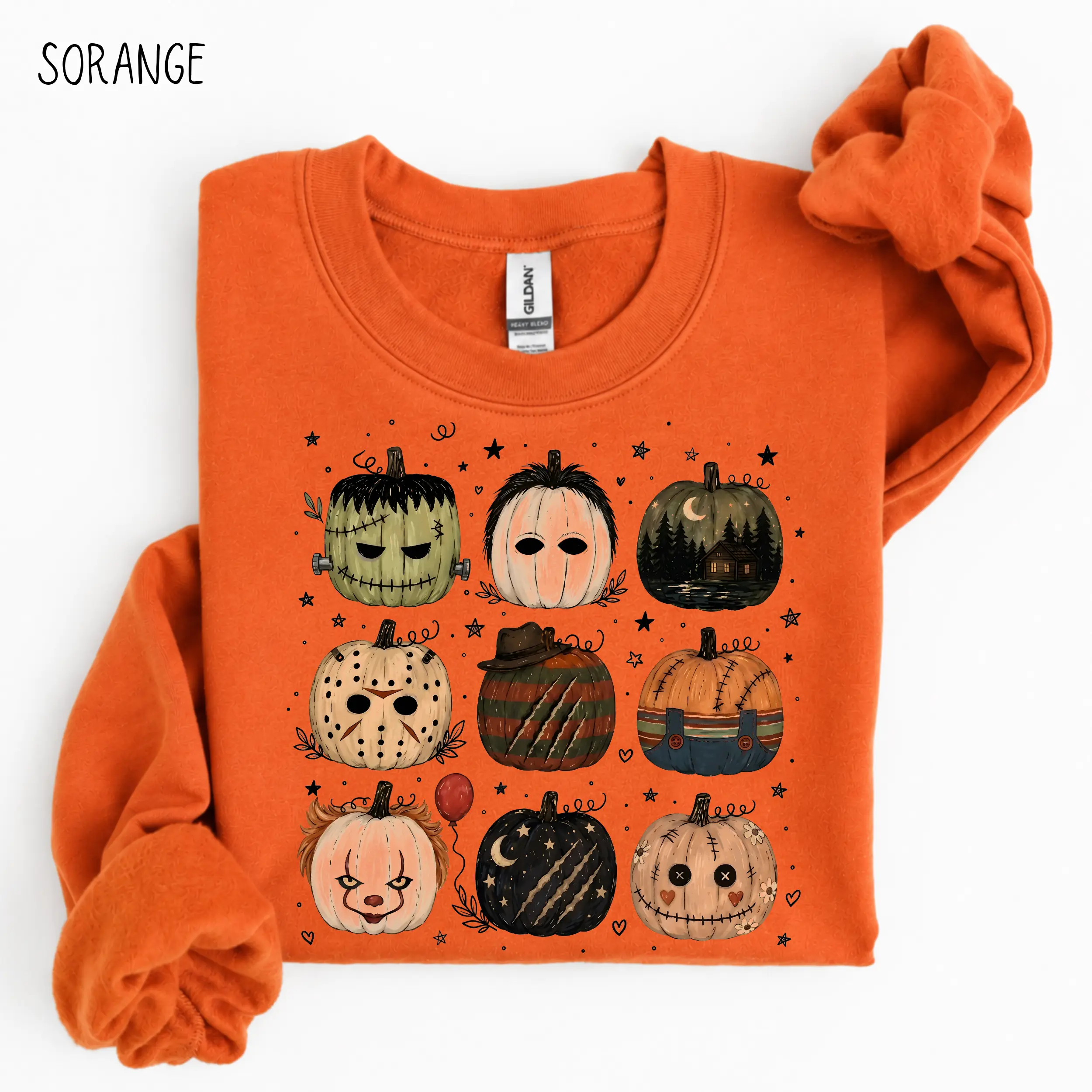 Gildan Horror Pumpkin Sweatshirt, Retro Spooky Halloween Crewneck, Scary Pumpkin Graphic Pullover, Cozy Fall Gift