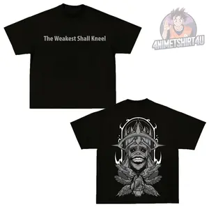 The Weakest Shall Kneel - Sung Jin Woo x Solo Leveling Anime Double Printed Oversize Lightweight Acid Washed Tee Gift For anime lover Menswear Top