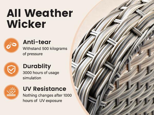 Ovios VNC Series Patio Swivel Rocking Chair 3-Piece Set with High Back Design, Spacious Armrests, Water and UV Resistant, Includes 4 High-Density Cushions