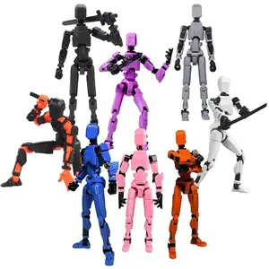 DIY Assembly T13 Action Figure Titan 13 Lucky Robot Multi-Jointed Movable Toy 3D Printed Stop Motion Stick Bots Creative Stress Relief Birthday Gift for Kids Adults Clear Putty Powder Liquid Glass Fake Need Anxiety Reduction Squishy Capsule Animal