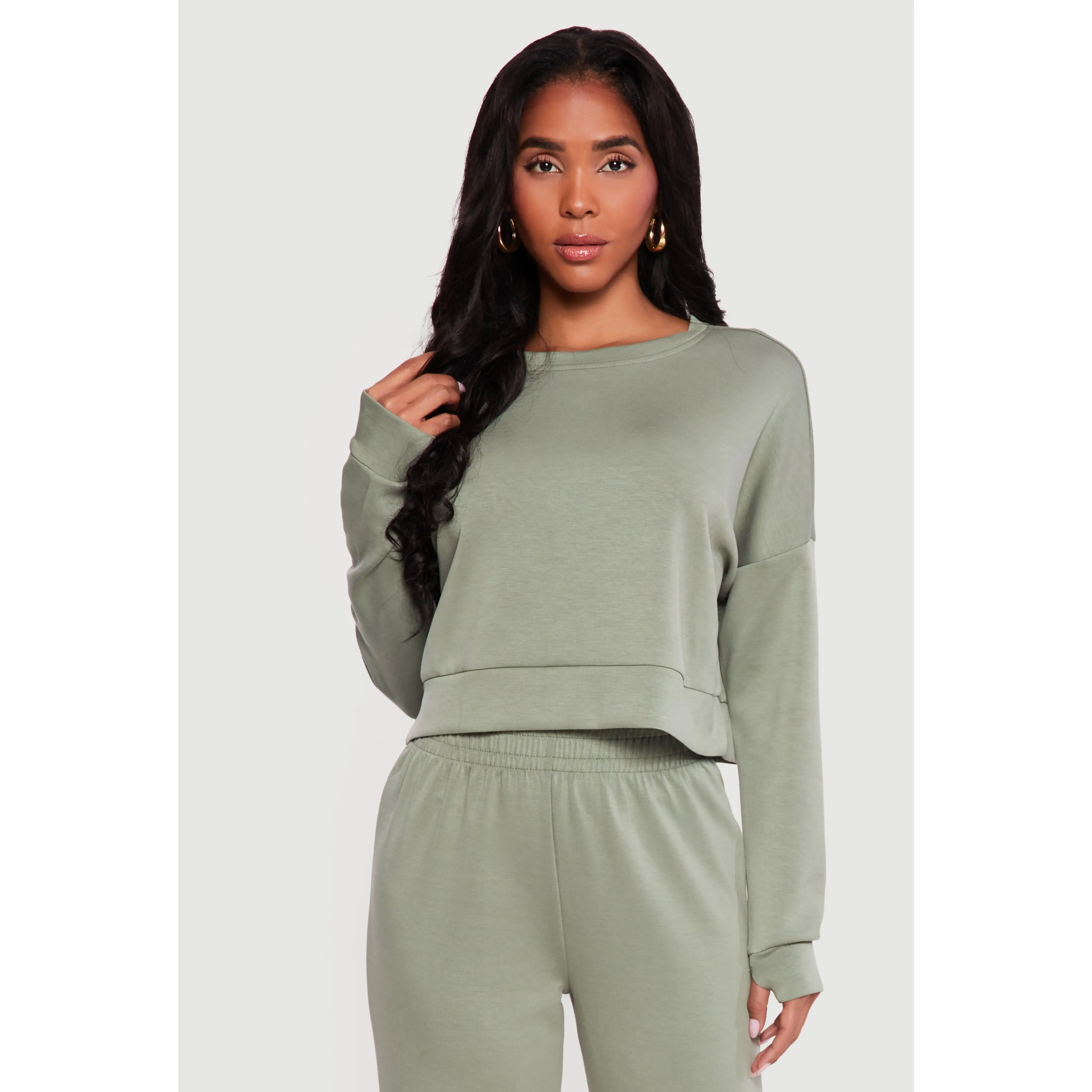 Solid Pullover Sweatshirt with Thumbholes