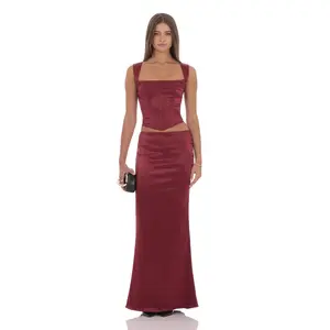 Satin Maxi Skirt in Maroon