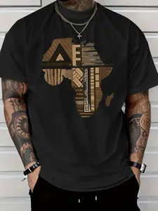 Men's African Map Tribal T-Shirt - Beige/Brown/White Graphic Tee - Soft Breathable Cotton Shirt for Travel, Everyday & Formal Events - Machine Washable Regular Fit Casual Top, Travel Clothing, Tribal Art Apparel, Comfortable Cotton Classic Fabric Menswear