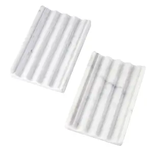 Koville Natural Marble Soap Dish, Marble Self Draining Soap Holder,dowble pack, Sponge Holder for Bathroom, Sink, Kitchen( Bianco Carrara)