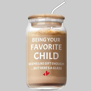 Funny Mother Definition 16oz Iced Coffee Glass Cup with Bamboo Lid & Reusable Straw for Mom Appreciation Gift Mother's Day Present from Daughter