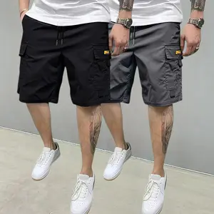 Men’s 2-pack classic cargo shorts, soft lightweight fabric, drawstring elastic waistband, cargo pocket details—ideal for casual wear, outdoor activities, and summer.
