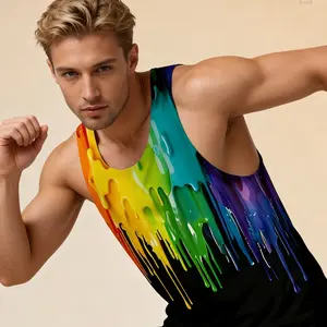 Oil Painting Graffiti Artistic Tank Top Sleeveless Vest Shirt | Gym Workout Casual Summer Menswear Tops, Ideal for Unisex Summer Vacation & Beach Outfits