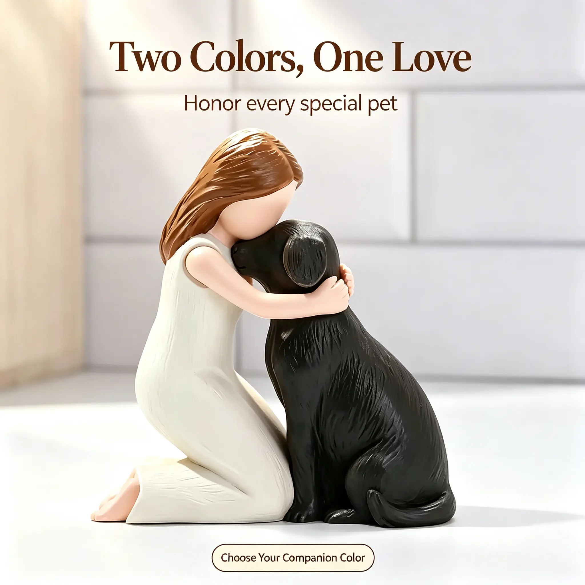 Resin Craft Sculptures of Girls Holding Dogs Series for Home Desktop Decoration Artistic Shelf