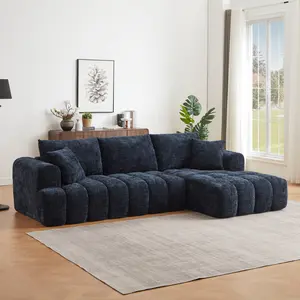 Luxury Chenille L-Shaped Sectional Sofa, Oversized Minimalist Design Convertible Sleeper Couch, No Assembly Required Spacious L-Shape Sofa for Living Room, Apartment, Office Reception, Entertainment Space