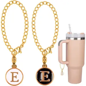 2 count Letter E Charms Accessories for  Simple Modern Cup Name id Plate Initial Letter Handle Personalized Charm For  Tumbler Water Cup Handle  Letter Charm Chain White Black