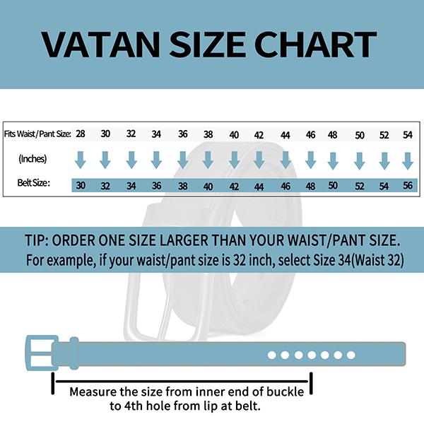 VATAN Mens Leather Jeans Belt Handmade Hardness Cow Leather Fashion Classic Designs for Daily Wear Work Business Dress & Casual in Gift Box Fashionable Metal Buckle