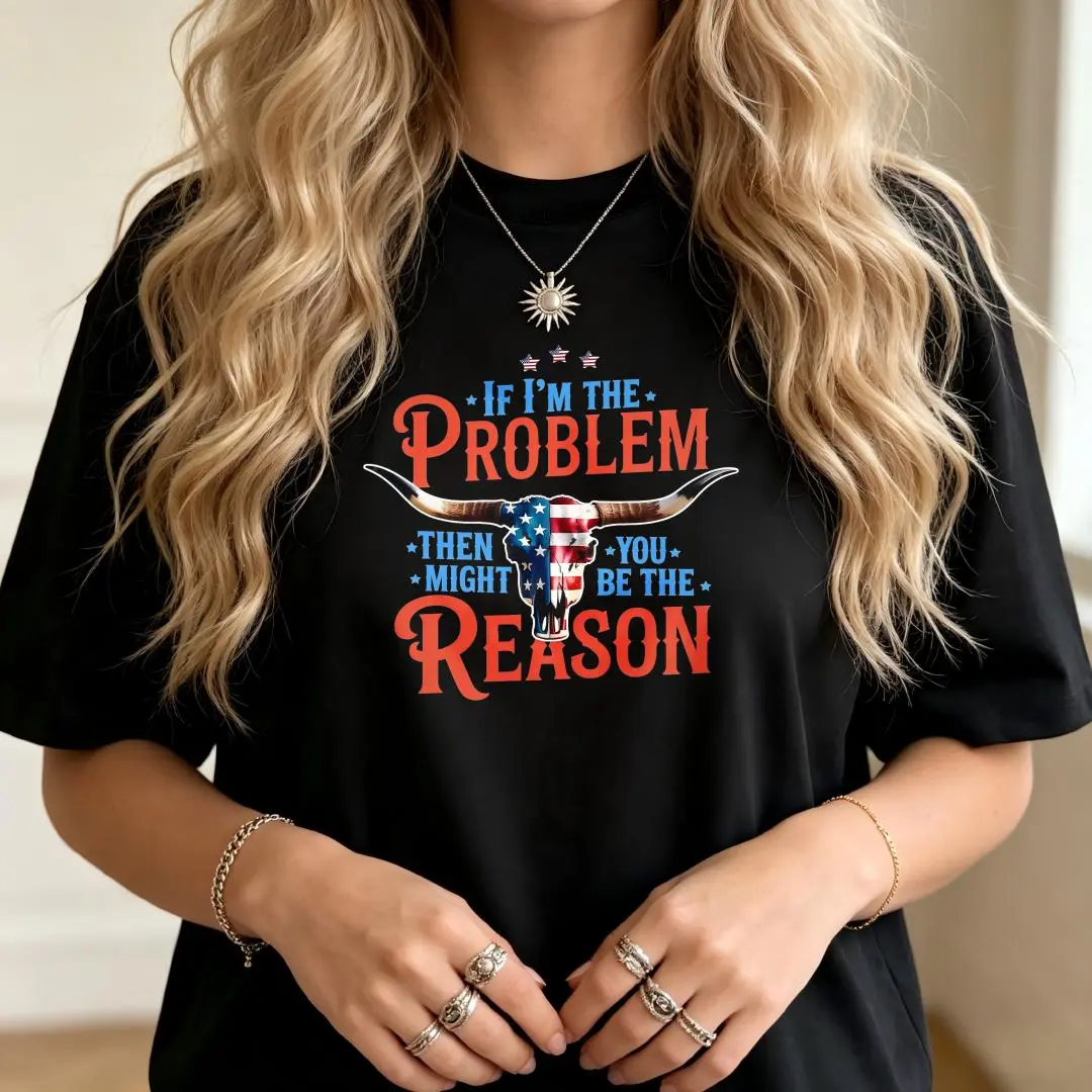 Women's 'If I'm The Problem' Graphic T-Shirt, Oversized Drop Shoulder Crewneck in 100% Cotton, Lightweight Short Sleeve Chic Streetwear Top, Shortsleeve, Breathable