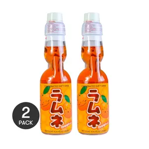 2 Pack HATAKOSEN Japanese Ramune Orange Soda - 200ml Bottles, Classic Marble Drink