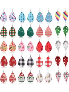 20 Pairs Christmas Leather Earrings for Women, Lightweight Petal Plaid Teardrop Dangle Earrings, Christmas Holiday Jewelry
