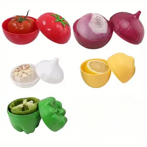 5pcs Fruit & Veggie Shape Storage Boxes, Reusable Plastic Fresh Keeping Containers for Lemon Pepper Tomato Onion Garlic, Space-Saving Kitchen Fridge Organizer