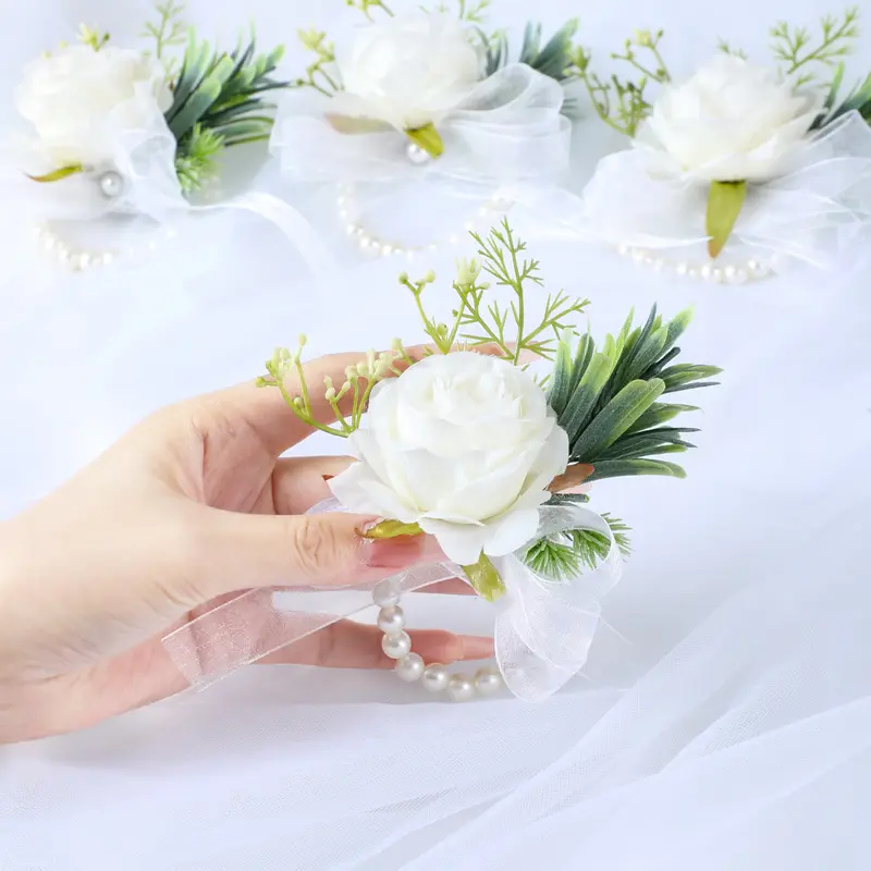 Wedding Chest Flower, Groom Bride Wedding Bridesmaid Wrist Flower, Wedding Accessory, Rose Ribbon Simulation Flower, Wreaths