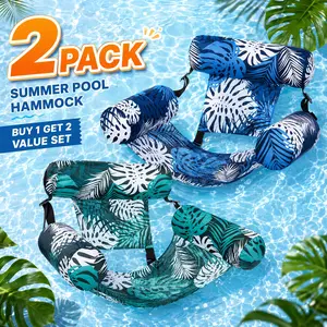 2 Pack Inflatable Pool Float Hammock for Adults, Water Lounger Chair with Backrest and Mesh Seat, Portable Floating Pool Chair for Lake Beach Vacation, Summer Pool Party Accessories and Outdoor Water Fun