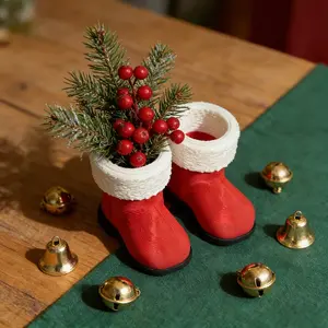 2pcs Mini Christmas Boots for Festive Party Decor, Charming Holiday Accessories for Christmas Table and Mantle, Unique Holiday Touch for Your Home