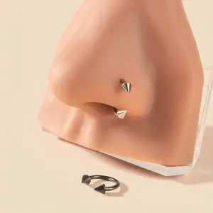 Stainless Steel Pointed Cone Nose Ring Horseshoe Rod  Black Puncture Jewelry Combination Set