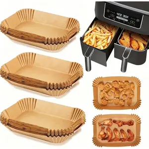 Air Fryer Disposable Paper Liner, 100PCS Food Liners, Dual Air Fryer Accessories Baking Paper (8.6inch-Brown, Natural)