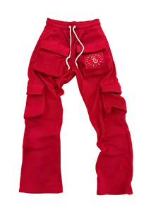 Red Cargo Stacked Sweatpants