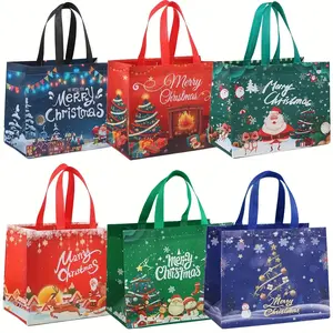 12 Large Christmas Tote Gift Bags, Reusable Non-Woven Shopping Bags, Perfect for Holiday Parties, Large Storage Bags Size 12.6 x 9.8 x 6.7inch