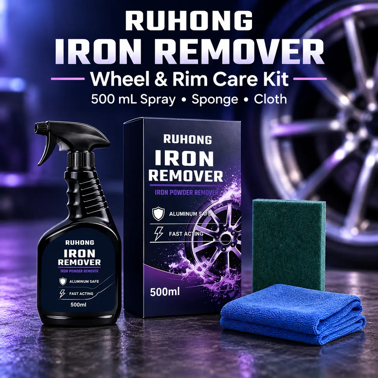 Automotive Rust Remover Spray 500ml Sponge Cloth Set  Fast Acting Wax Grease Remover Metal and Tools Multi-Function Heavy Duty Rust Removal Spray for Cars Bikes Grills Bolts Firearms