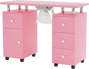 Manicure Table Nail Desk for Nail Tech, Nail Table Station w/Electric Dust Collector, Nail Makeup Beauty Salon Storage Acetone Resistant w/Lockable Wheels,Wrist Cushion,4 Drawers&Cabinet