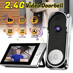 Wireless Video Doorbell with 4.3 Inch Color Screen, 2.4g Connection, Night Vision, Waterproof Ip66, Long Battery Life, No APP Needed, Intercom System