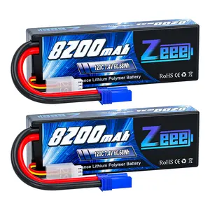 Zeee 2S Lipo Battery 8200mAh 7.4V 120C Hard Case RC Car Battery with EC5 Plug for 1/8 1/10 RC Vehicles RC Car Truck Truggy RC Boat Helicopter Racing Models(2 Pack) kid boy