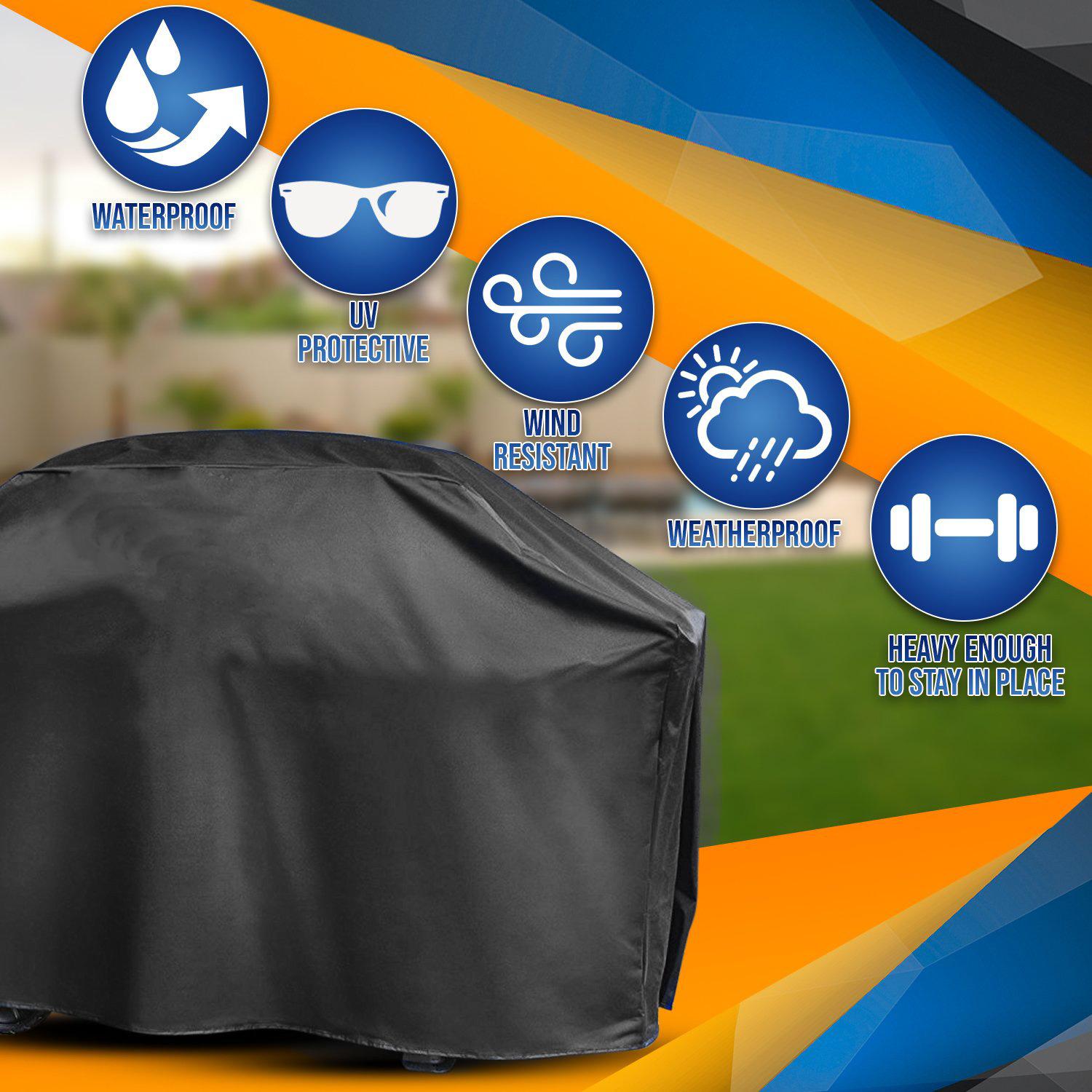 72in Large Waterproof BBQ Gas Grill Cover - 72x26x51", Anti-UV, Windproof, Colorfast Spun Polyester, Adjustable Hook-and-Loop Straps, Elastic Hem Drawstring - Fits Weber, Char-Broil, Monument, Dyna-Glo, Nexgrill - Outdoor Grill All-Year Protection