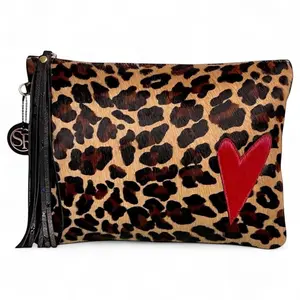 Lennox Clutch - Leopard with Red Heart Appliqué