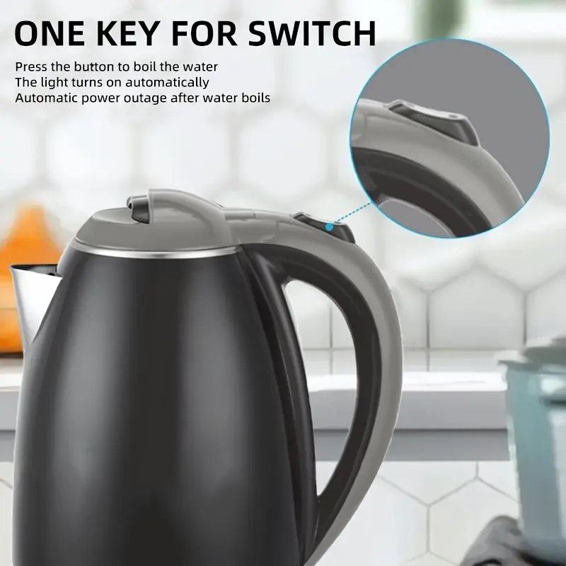 0.476 Gallon Stainless Steel Electric Kettle with Inner Pot, US Plug, Timer Design, Overheat Protection, Suitable for Home, Office, Outdoor, Picnic Black