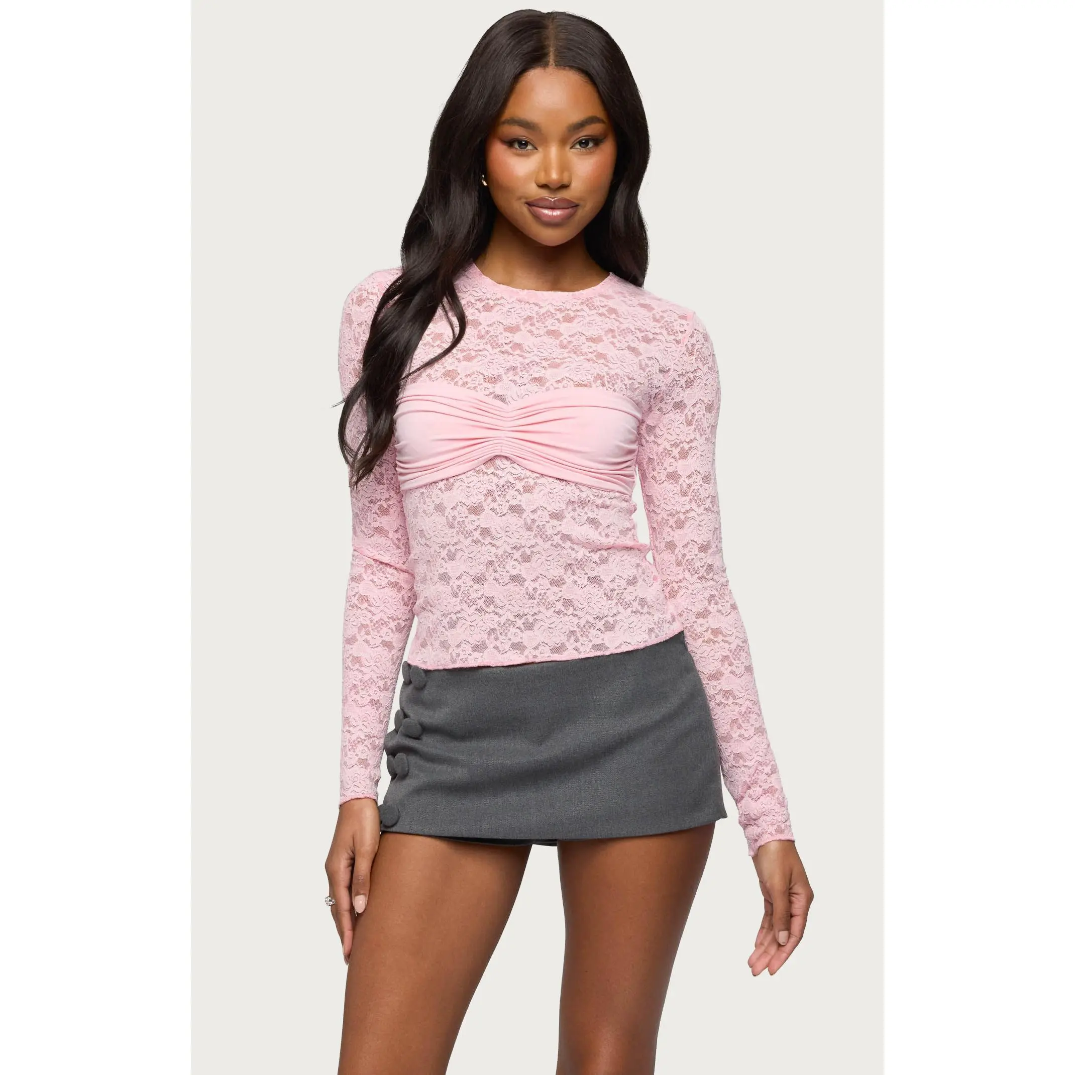 Edikted Women's Rosette Bandeau Sheer Lace Top