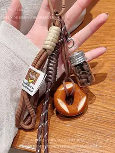 Quirky Bagel & Pretzel & Coffee Beans Bag Charm Keyring Bagel Pretzel Keychain with Coffee Bean Coffee Enthusiast Keychain Bread Bag Key Chain Food Themed Pendant Foodie Gift Accessory Aesthetic Bakery Inspired Bag Backpack Decoration Lanyard Keyring Y2K