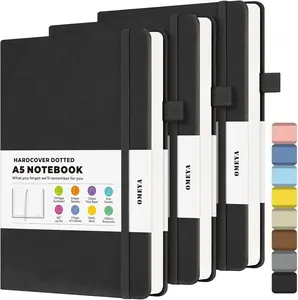 【OMEYA】 3 Pack A5 Dotted/Graph Journal Notebook Hardcover Leather Dot Grid 156 Numbered Pages 120GSM Thick Paper Office School Supplies Gfits for Women Men Work Writing Bible Study 5.75" × 8.38" (Blue, Black, Green, Brown, Grey,  Pink, Ivory, Yellow)