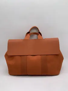 Pre-owned HERMÈS Hermes Large Orange Canvas Leather Tote Bag/AR05229609/