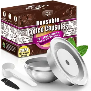 Reusable , Refillable Coffee Capsules for VertuoLine Machine, , 2024 Lightweight Healthy Reusable Vertuo Capsules PFOAFree (2.4 oz Double Espresso Cup)
