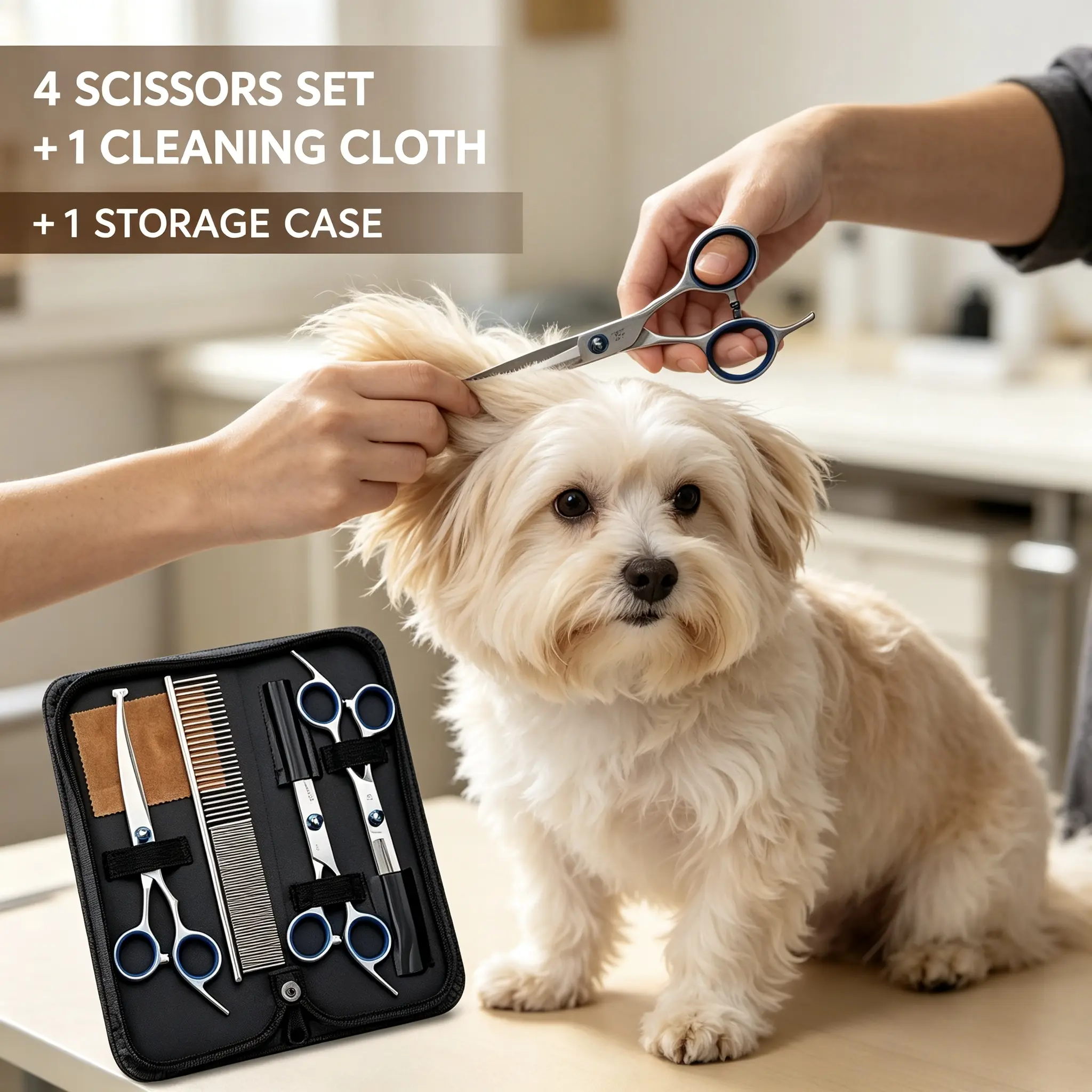 SHARLOVY Premium 5-in-1 Pet Grooming Scissors for Dogs & Cats,  Safe Round Tips, Stainless Steel Thinning Shears, Easy & Comfortable to Use