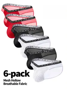 Men's Breathable Mesh Underwear Set, V-Shape Waistband Design, Large Pouch Bag, Sporty Athletic Preppy Style, All Seasons Fitted Trunks, Knitted